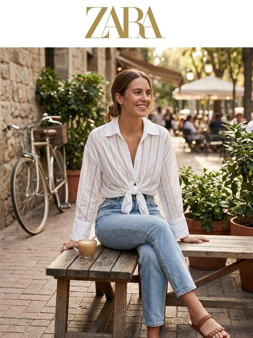ZARA Cream Lightweight Button-Up Top